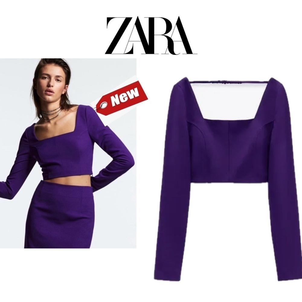 Zara purple long sleeve crop top Sz L NWT